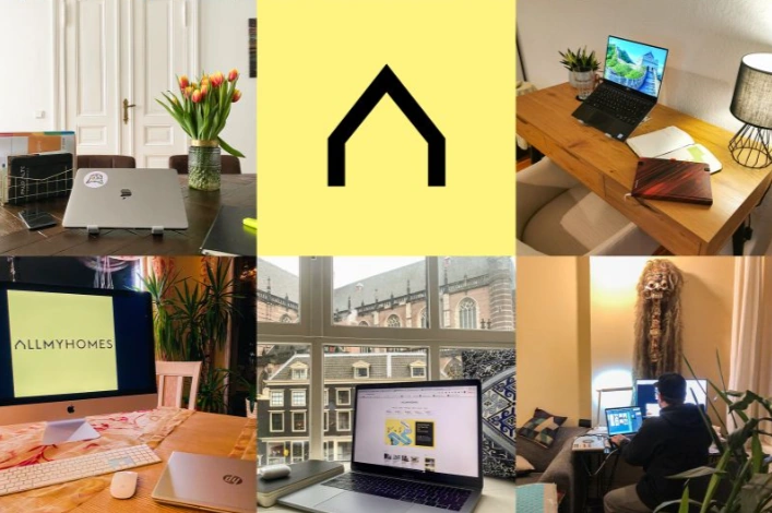 Verschiedene Szenen im allmyhomes Office & Logo