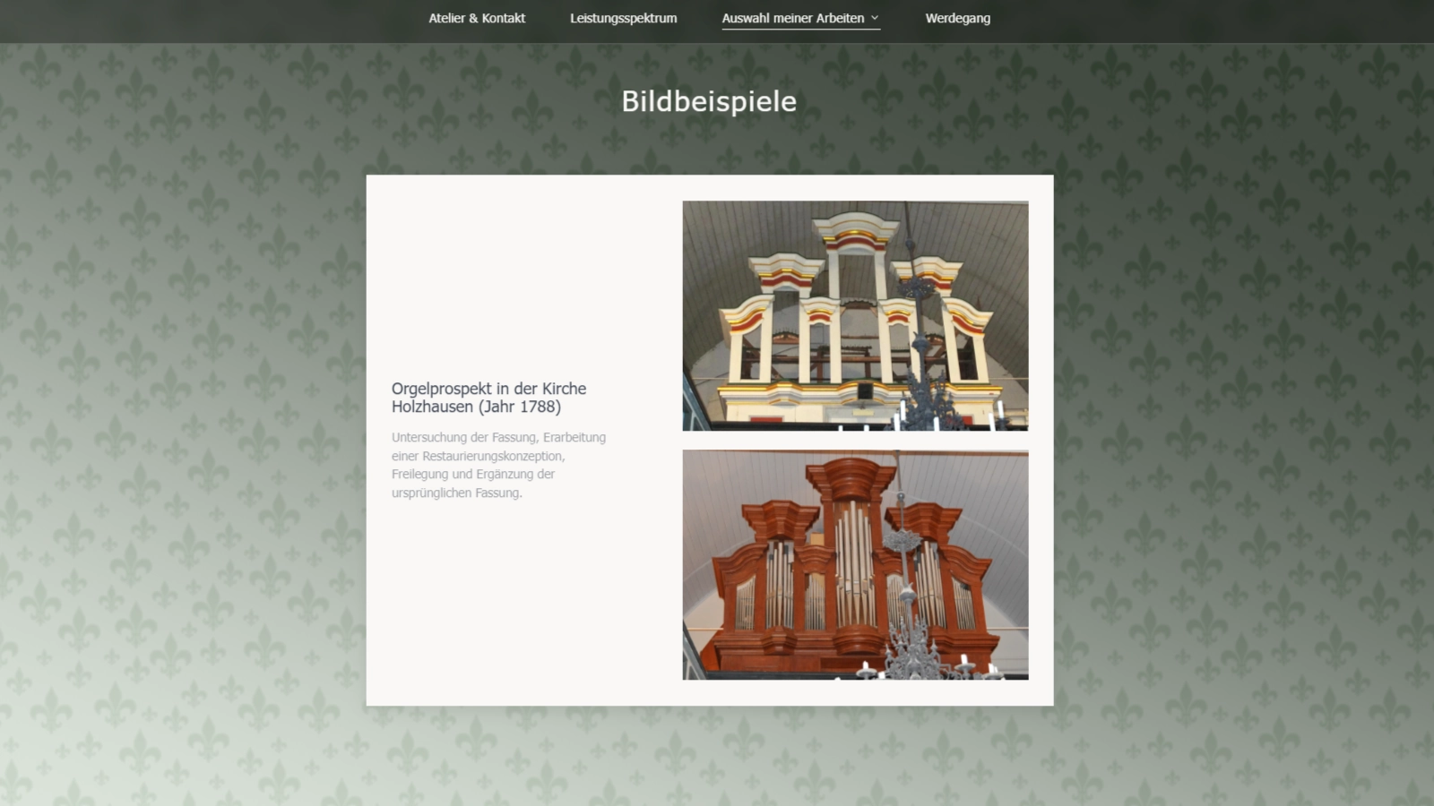 Vorschau-Screenshot der Landing-Page für das Restaurierungs-Atelier Bohrloch